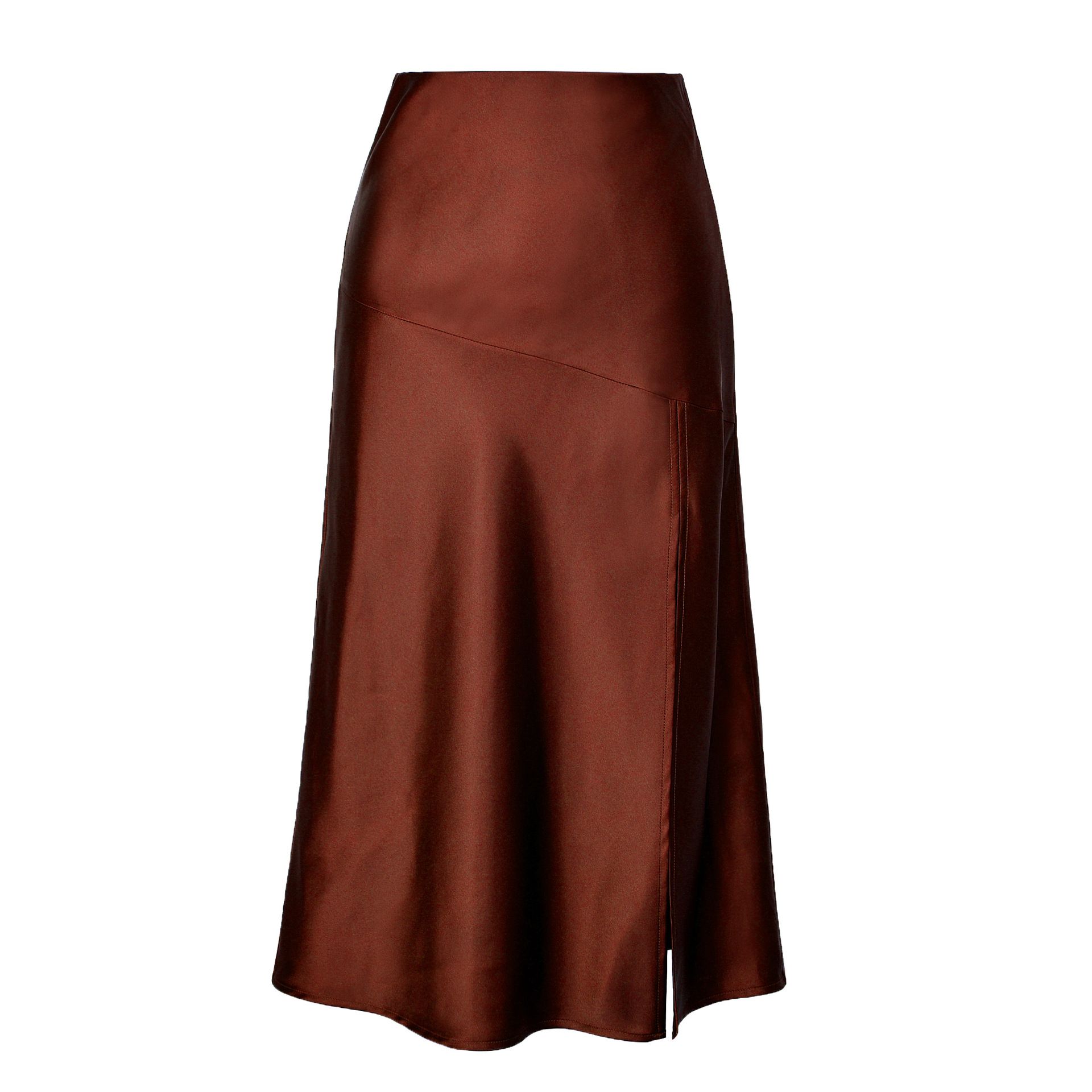 2024 High Waist Glossy Satin Half Skirt, High end Silk Smooth Solid Color Split Skirt, Fashionable Big Swing Skirt for Women, Slim Fit Medium length Skirt, Soft and Comfortable, Versatile in Style