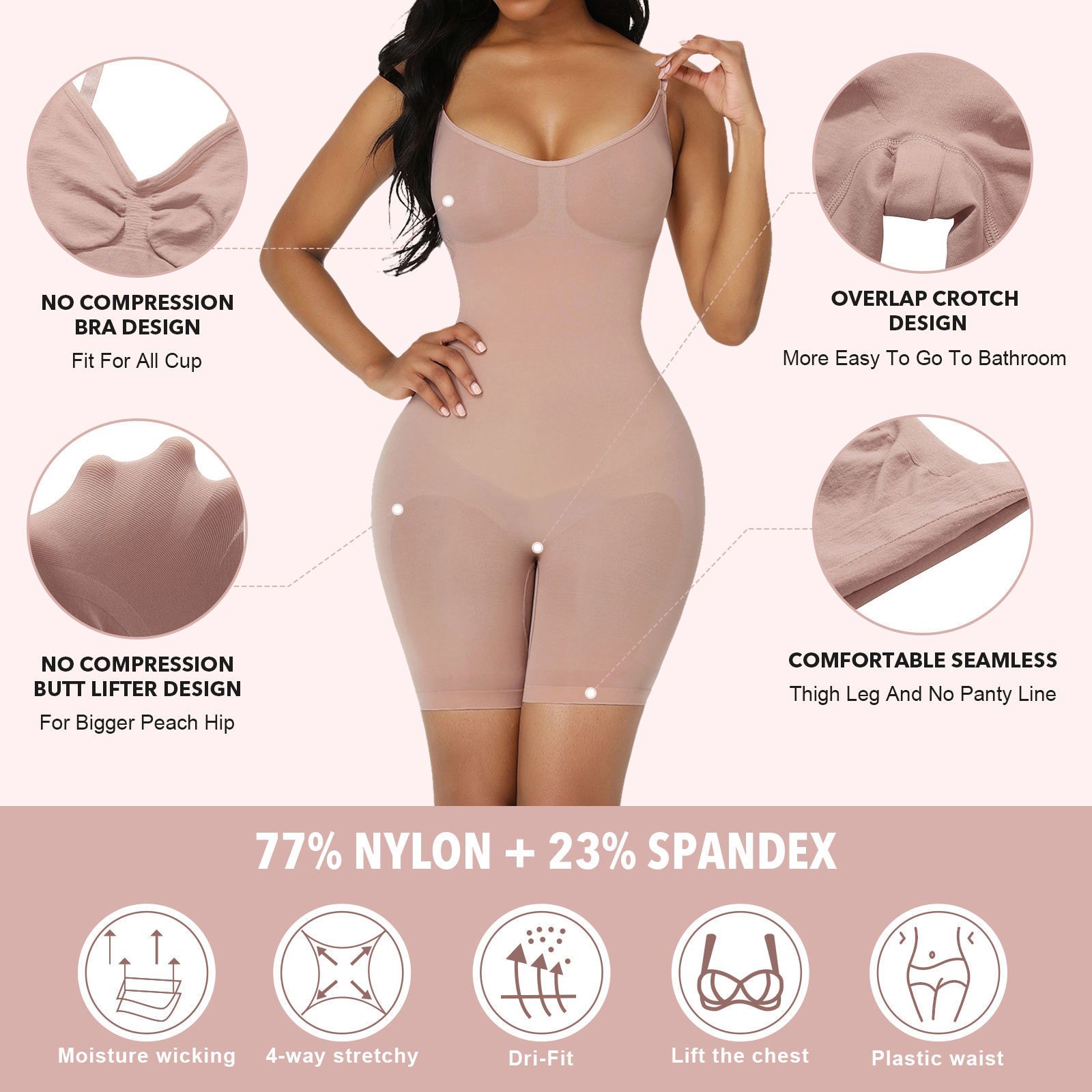 European and American popular one-piece shapewear,one-piece abdominal shaping and slimming clothes,arm lifting waist cinching and chest binding underwear jumpsuit, solid color camisole beauty clothes