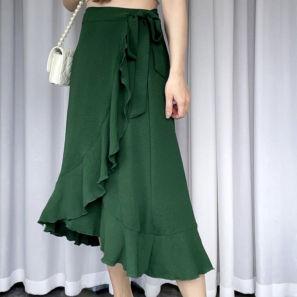 2024 Amazon summer best, one-piece lace up long skirt irregular European and American solid color skirt, belt lace wrap buttocks fishtail high waist women's dress, fashionable slim,Tiktok - best