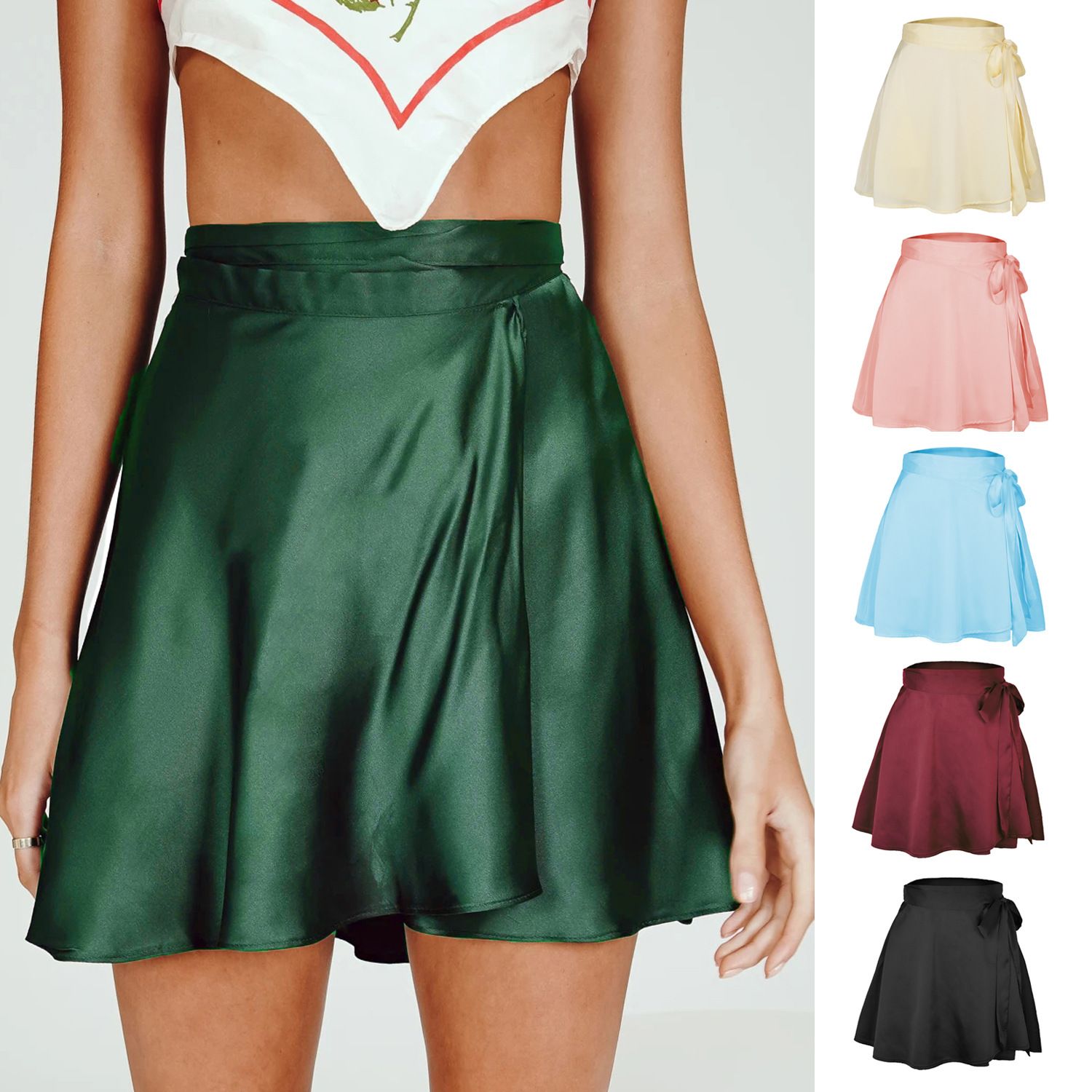 2024 summer new solid color skirt, high waist fashion one-piece lace up skirt,chiffon satin wrap skirt, soft skin friendly ballet skirt,slim and versatile skirt,simple foreign style, Tiktok - popular