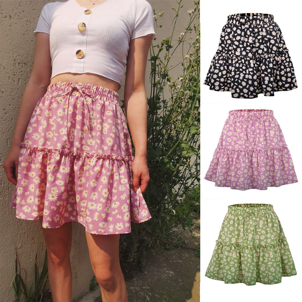 2024Europe and America's new short skirt, women's floral skirt, net red daisy print wrinkled skirt for women, summer popular A-line skirt, slim and versatile, soft and skin friendly, Tiktok - popular