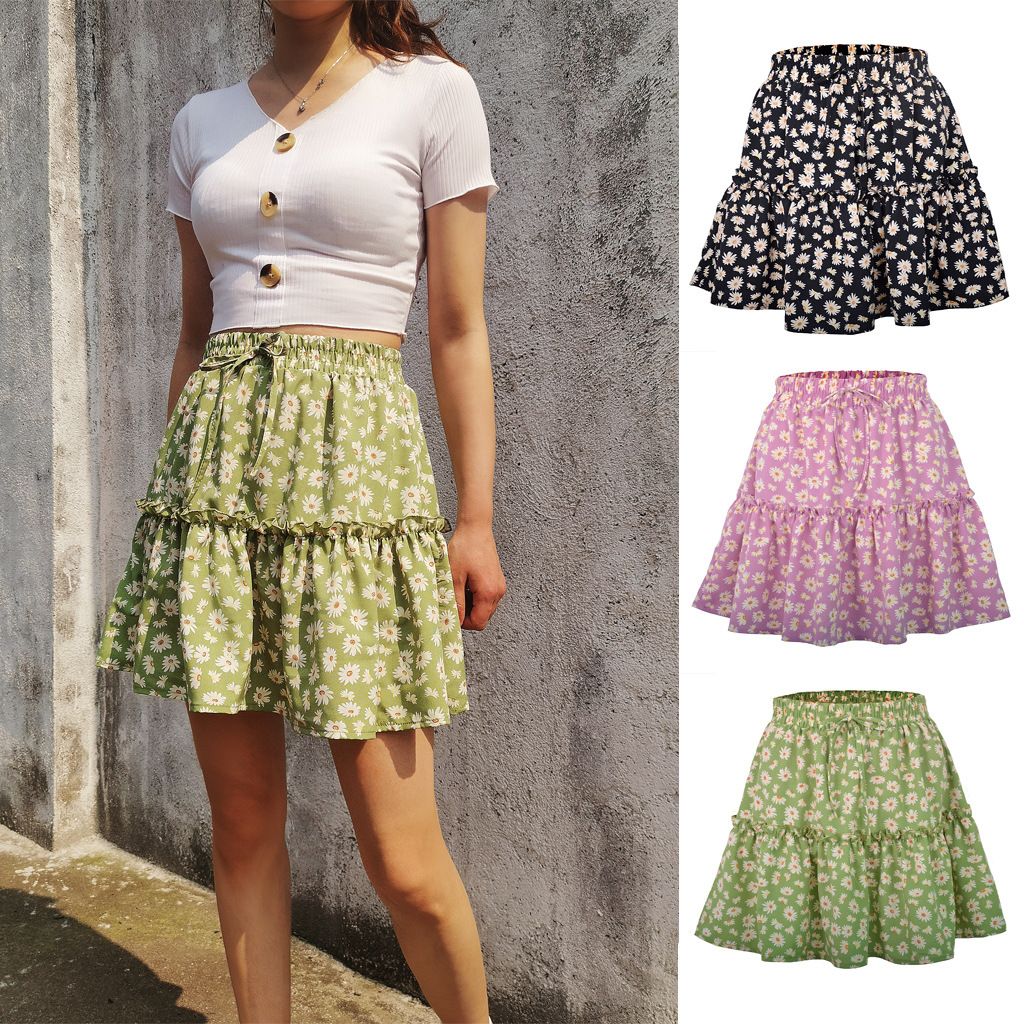 2024Europe and America's new short skirt, women's floral skirt, net red daisy print wrinkled skirt for women, summer popular A-line skirt, slim and versatile, soft and skin friendly, Tiktok - popular