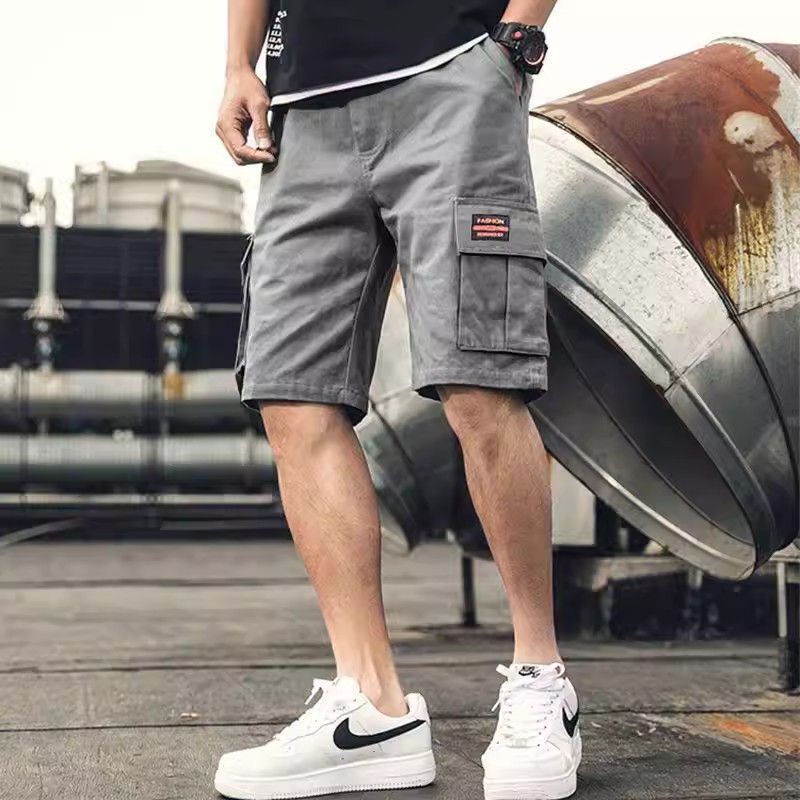 Men's summer five part pants,breathable trend large size midriff pants,casual large underpants,student quick drying overalls shorts,casual belt pockets,solid color elastic waist shorts,Tiktok-popular