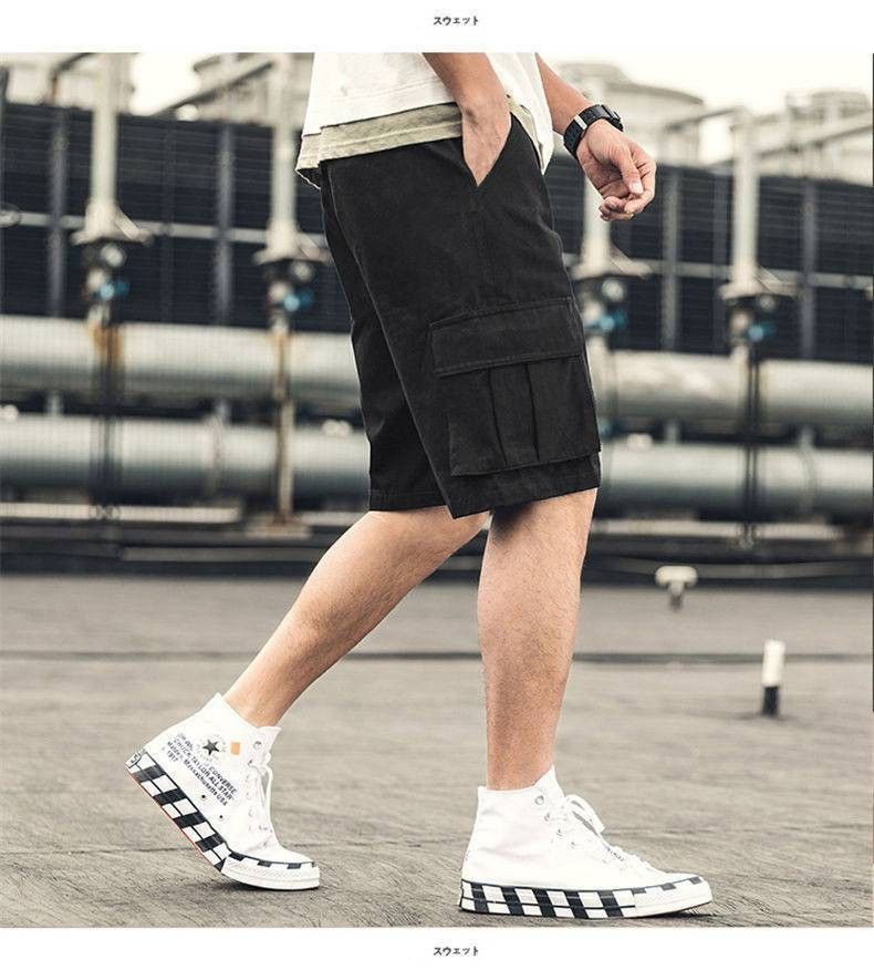 Men's summer five part pants,breathable trend large size midriff pants,casual large underpants,student quick drying overalls shorts,casual belt pockets,solid color elastic waist shorts,Tiktok-popular