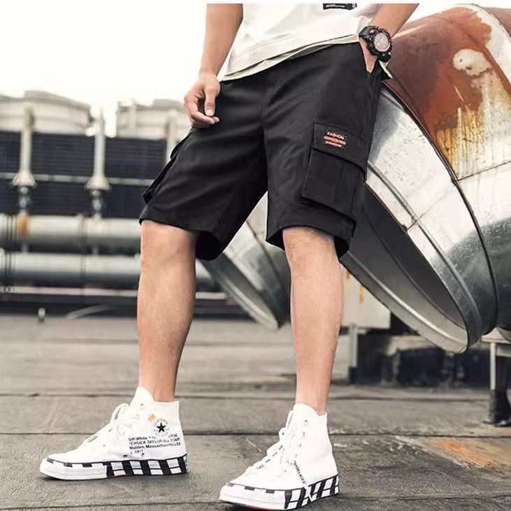 Men's summer five part pants,breathable trend large size midriff pants,casual large underpants,student quick drying overalls shorts,casual belt pockets,solid color elastic waist shorts,Tiktok-popular