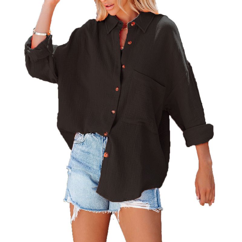 European and American popular shirts,2024 autumn new women's clothing,fashionable lapel pocket candy colored shirt top,casual versatile,single breasted off shoulder bat shirt,soft and comfortable