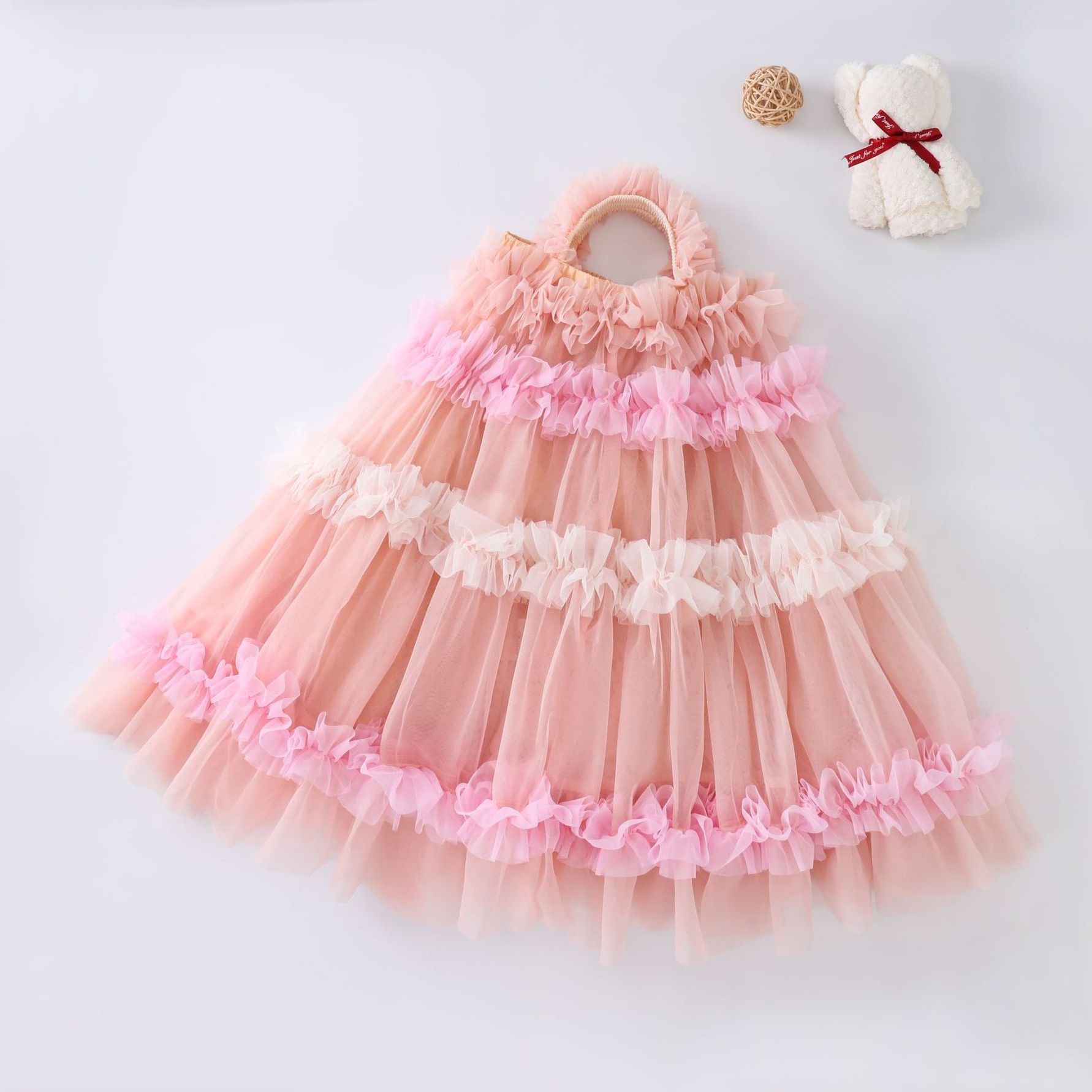 New girls' dress dress, birthday princess dress rainbow pink suspender gauze dress, high-end women's treasure western-style lace dress, pink fluffy dress, popular gauze dress, skin friendly and soft
