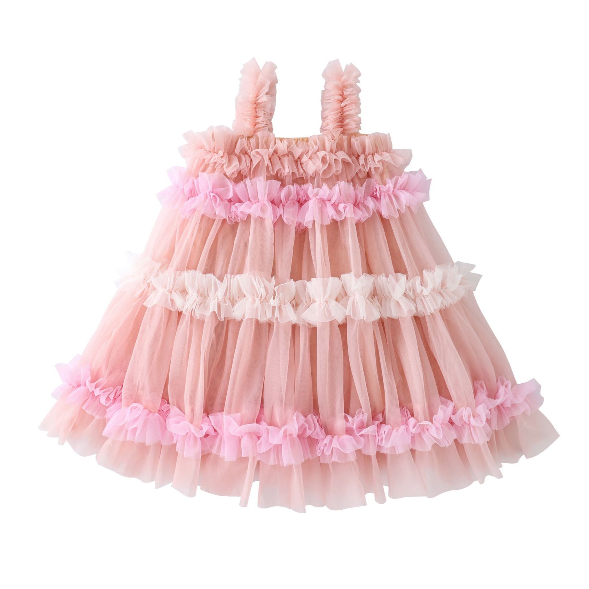 New girls' dress dress, birthday princess dress rainbow pink suspender gauze dress, high-end women's treasure western-style lace dress, pink fluffy dress, popular gauze dress, skin friendly and soft