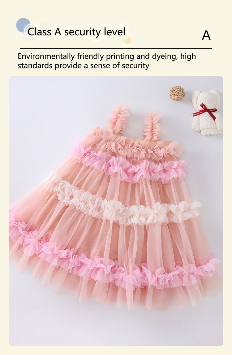 New girls' dress dress, birthday princess dress rainbow pink suspender gauze dress, high-end women's treasure western-style lace dress, pink fluffy dress, popular gauze dress, skin friendly and soft