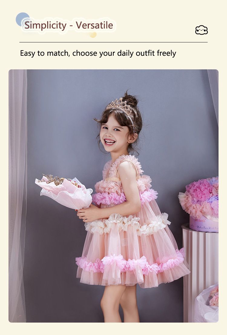 New girls' dress dress, birthday princess dress rainbow pink suspender gauze dress, high-end women's treasure western-style lace dress, pink fluffy dress, popular gauze dress, skin friendly and soft