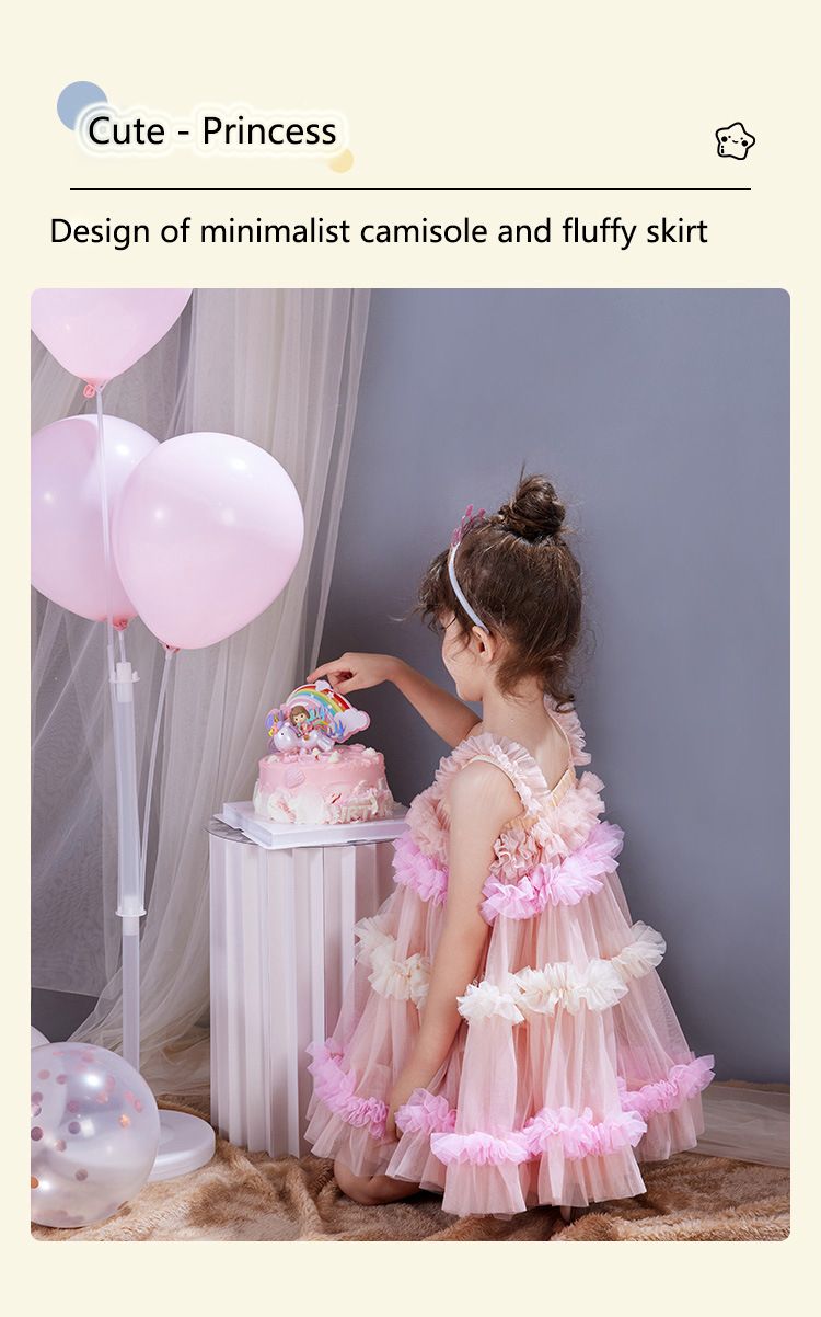 New girls' dress dress, birthday princess dress rainbow pink suspender gauze dress, high-end women's treasure western-style lace dress, pink fluffy dress, popular gauze dress, skin friendly and soft