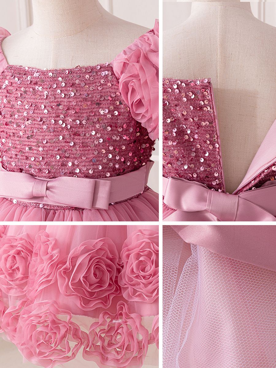 Popular girls' dresses,princess dresses,children's gauze dresses,flower bud host piano performance costumes,children's clothing, personalized short sleeves,waist cinching A-line skirts, fluffy skirts