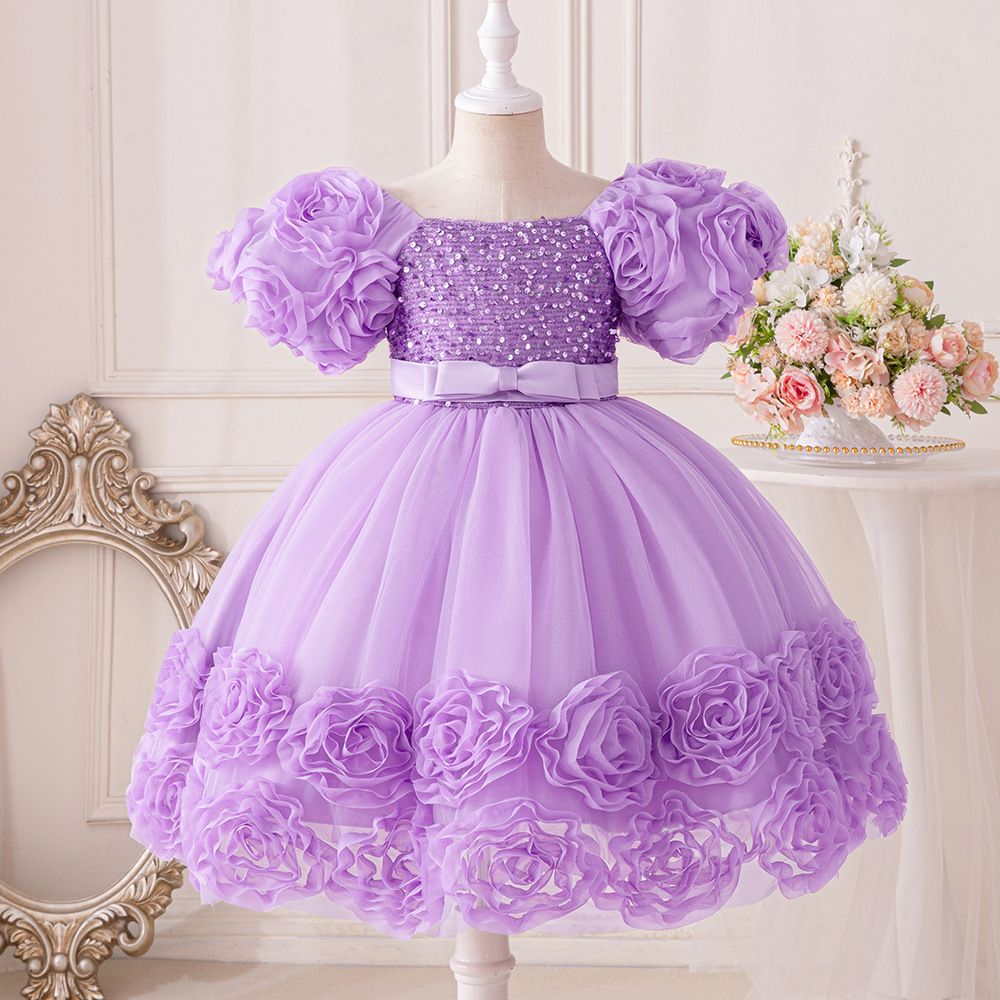 Popular girls' dresses,princess dresses,children's gauze dresses,flower bud host piano performance costumes,children's clothing, personalized short sleeves,waist cinching A-line skirts, fluffy skirts