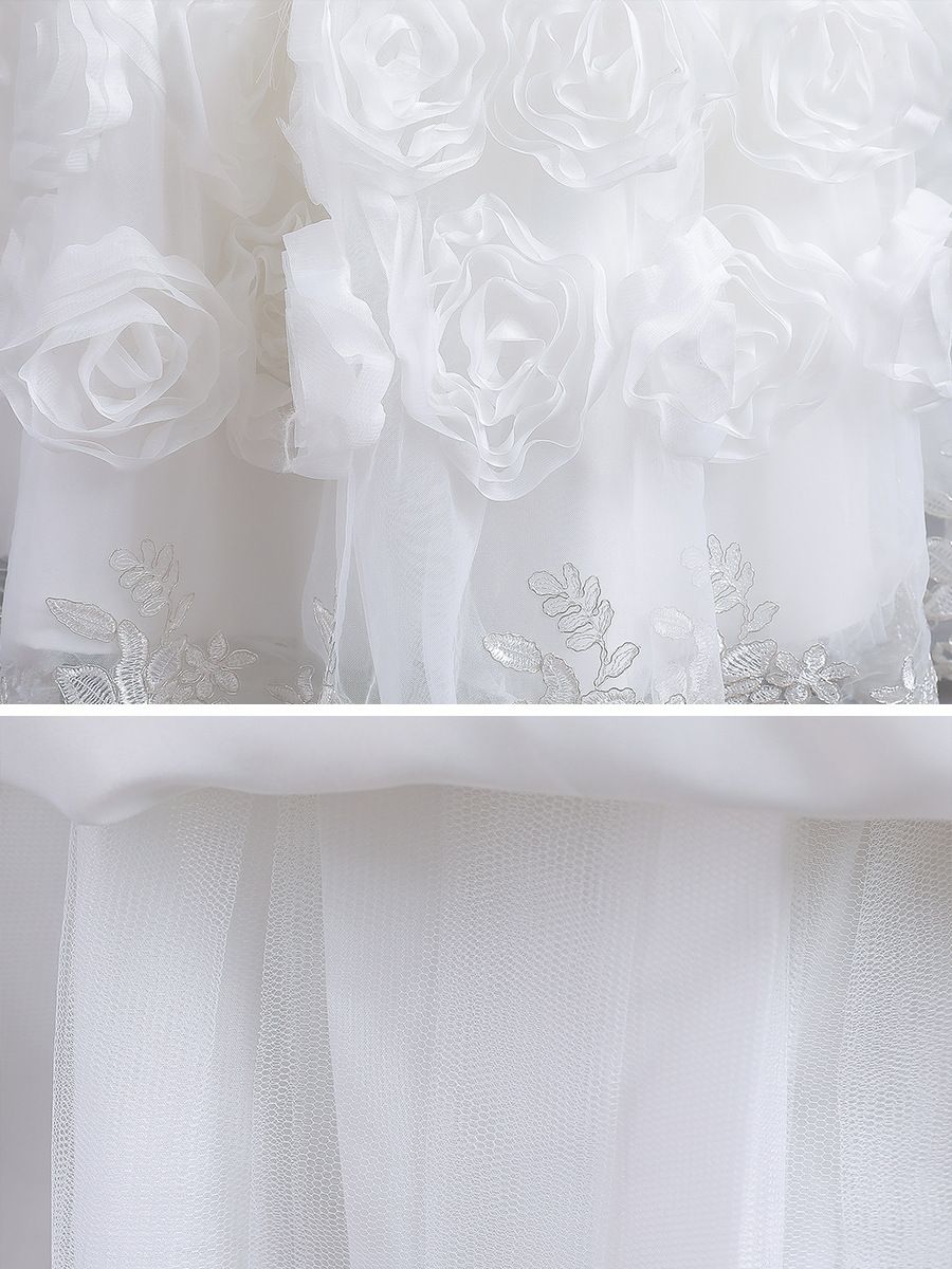 New European and American children's princess long dress,fluffy dress for girls' Kids dress piano performance dress,round neck princess sleeve gauze dress,waist cinching A-line dress, rose edge dress