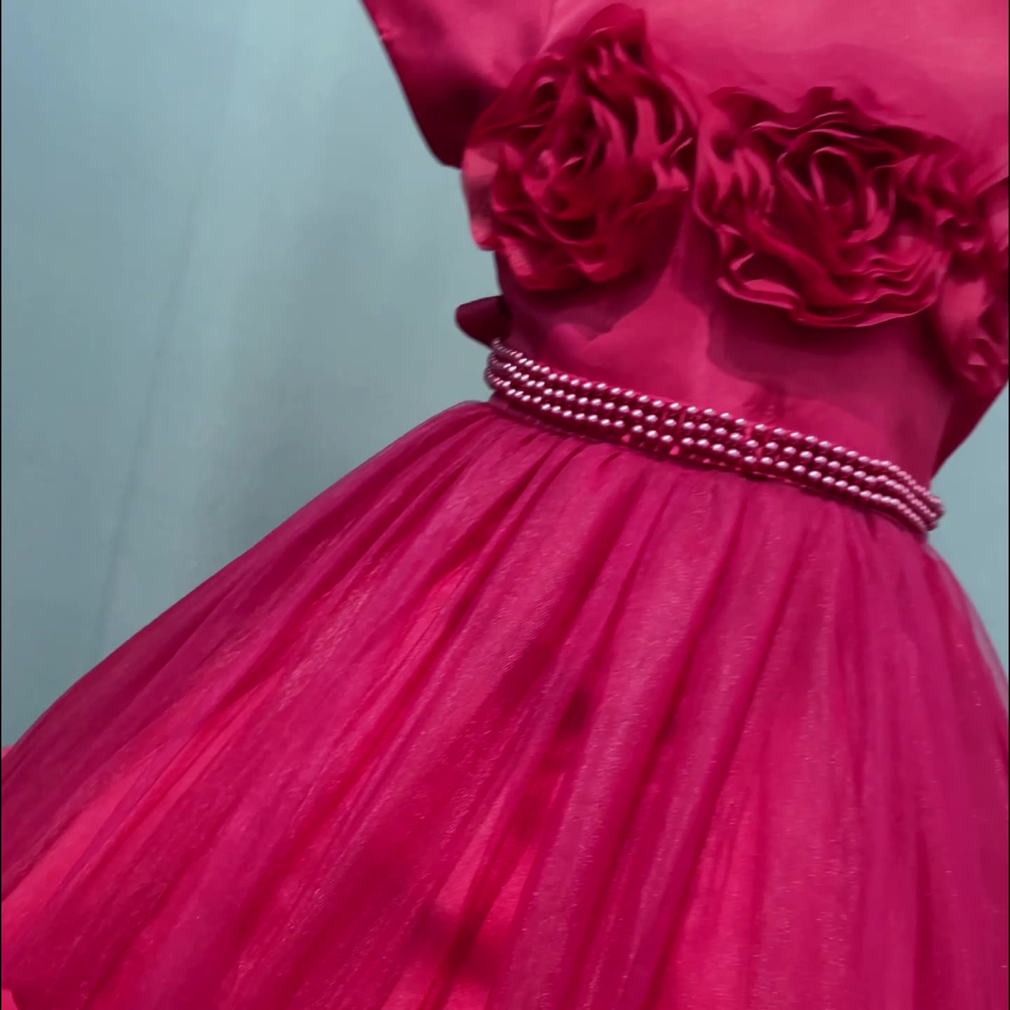 New European and American children's princess long dress,fluffy dress for girls' Kids dress piano performance dress,round neck princess sleeve gauze dress,waist cinching A-line dress, rose edge dress