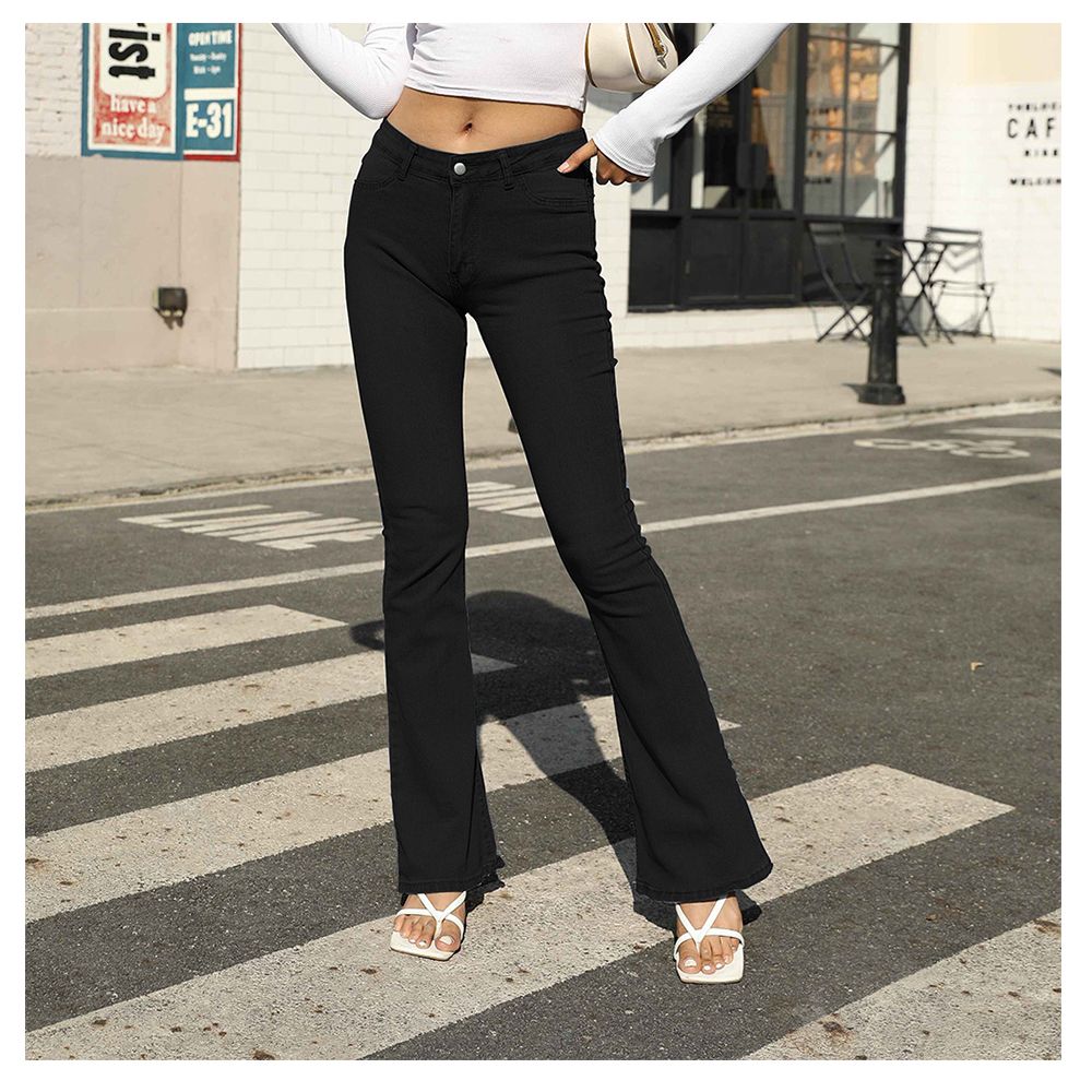 Amazon eBay hot selling jeans women's bell bottom pants, washed mid rise jeans, plus size European and American style women's pants, tight fitting hip lifting slim pencil pants, comfortable and soft