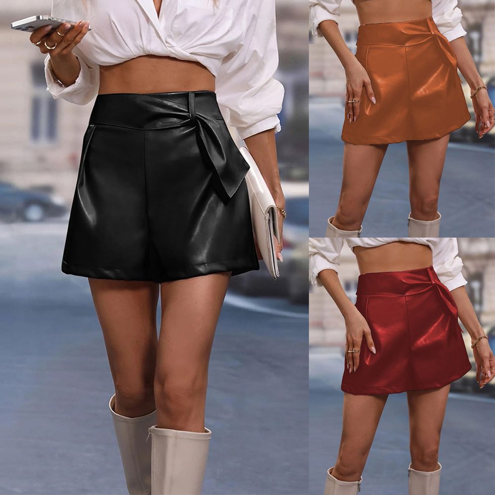 New PU shorts for women,European and American Ins style casual shorts,zipper style Amazon,Wish hot selling pants,slim fit to show figure,simple and fashionable,soft and comfortable,Tiktok-hot sale