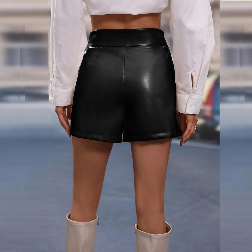 New PU shorts for women,European and American Ins style casual shorts,zipper style Amazon,Wish hot selling pants,slim fit to show figure,simple and fashionable,soft and comfortable,Tiktok-hot sale