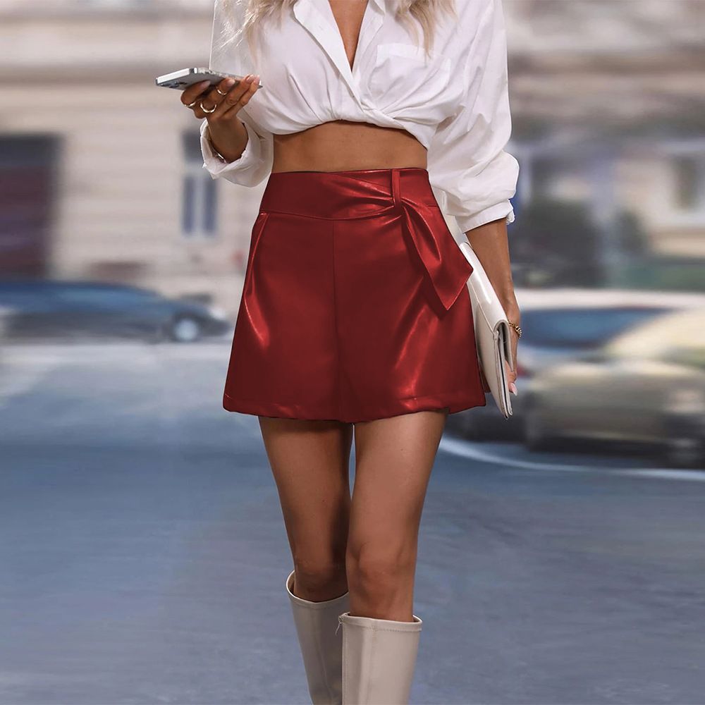 New PU shorts for women,European and American Ins style casual shorts,zipper style Amazon,Wish hot selling pants,slim fit to show figure,simple and fashionable,soft and comfortable,Tiktok-hot sale