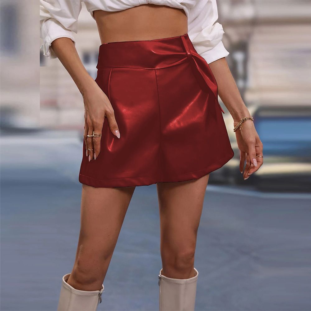 New PU shorts for women,European and American Ins style casual shorts,zipper style Amazon,Wish hot selling pants,slim fit to show figure,simple and fashionable,soft and comfortable,Tiktok-hot sale