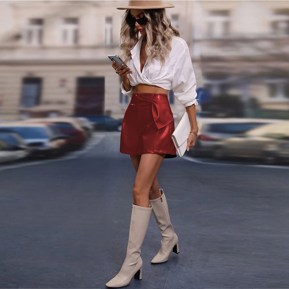 New PU shorts for women,European and American Ins style casual shorts,zipper style Amazon,Wish hot selling pants,slim fit to show figure,simple and fashionable,soft and comfortable,Tiktok-hot sale