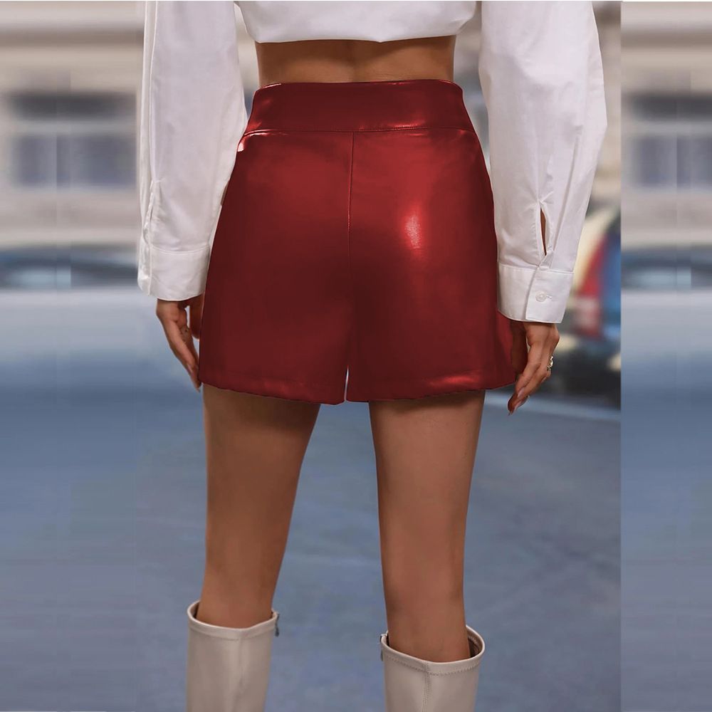 New PU shorts for women,European and American Ins style casual shorts,zipper style Amazon,Wish hot selling pants,slim fit to show figure,simple and fashionable,soft and comfortable,Tiktok-hot sale