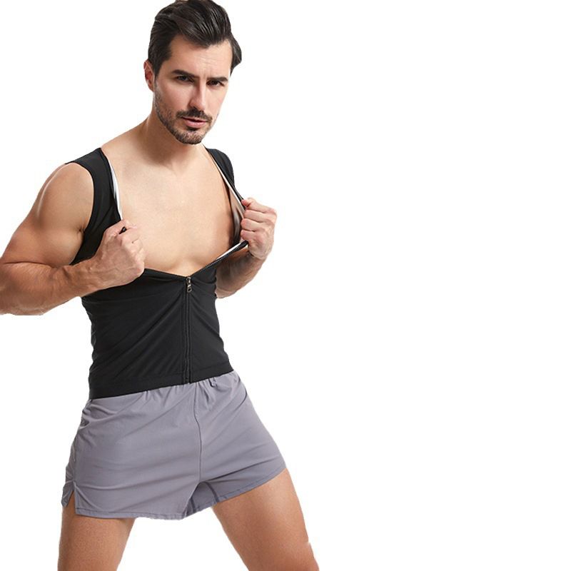New Men's Running Sports Sweat Vest, Silver Ion Coating Sweat Tight Fitness Clothing, Abdominal Bodysuit, Sports Fitness Body Shaping Zipper Vest, Waist Sweat wicking Bodysuit, Tiktok Top