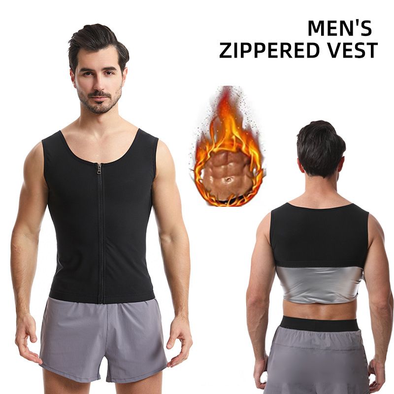 New Men's Running Sports Sweat Vest, Silver Ion Coating Sweat Tight Fitness Clothing, Abdominal Bodysuit, Sports Fitness Body Shaping Zipper Vest, Waist Sweat wicking Bodysuit, Tiktok Top