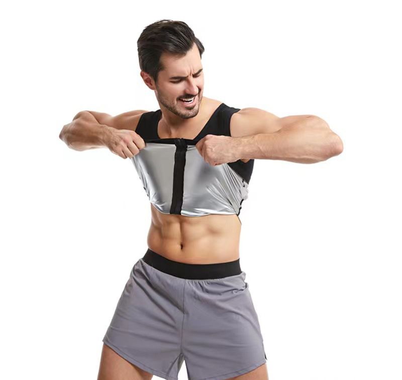 New Men's Running Sports Sweat Vest, Silver Ion Coating Sweat Tight Fitness Clothing, Abdominal Bodysuit, Sports Fitness Body Shaping Zipper Vest, Waist Sweat wicking Bodysuit, Tiktok Top