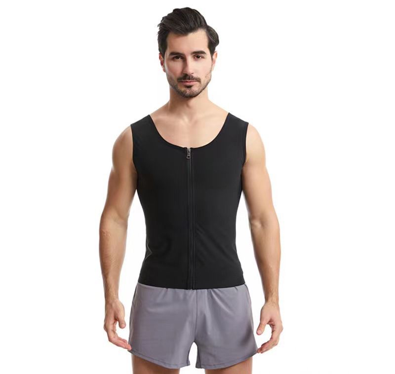 New Men's Running Sports Sweat Vest, Silver Ion Coating Sweat Tight Fitness Clothing, Abdominal Bodysuit, Sports Fitness Body Shaping Zipper Vest, Waist Sweat wicking Bodysuit, Tiktok Top