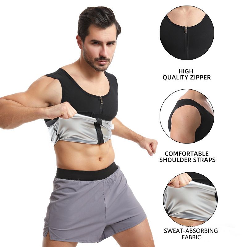 New Men's Running Sports Sweat Vest, Silver Ion Coating Sweat Tight Fitness Clothing, Abdominal Bodysuit, Sports Fitness Body Shaping Zipper Vest, Waist Sweat wicking Bodysuit, Tiktok Top