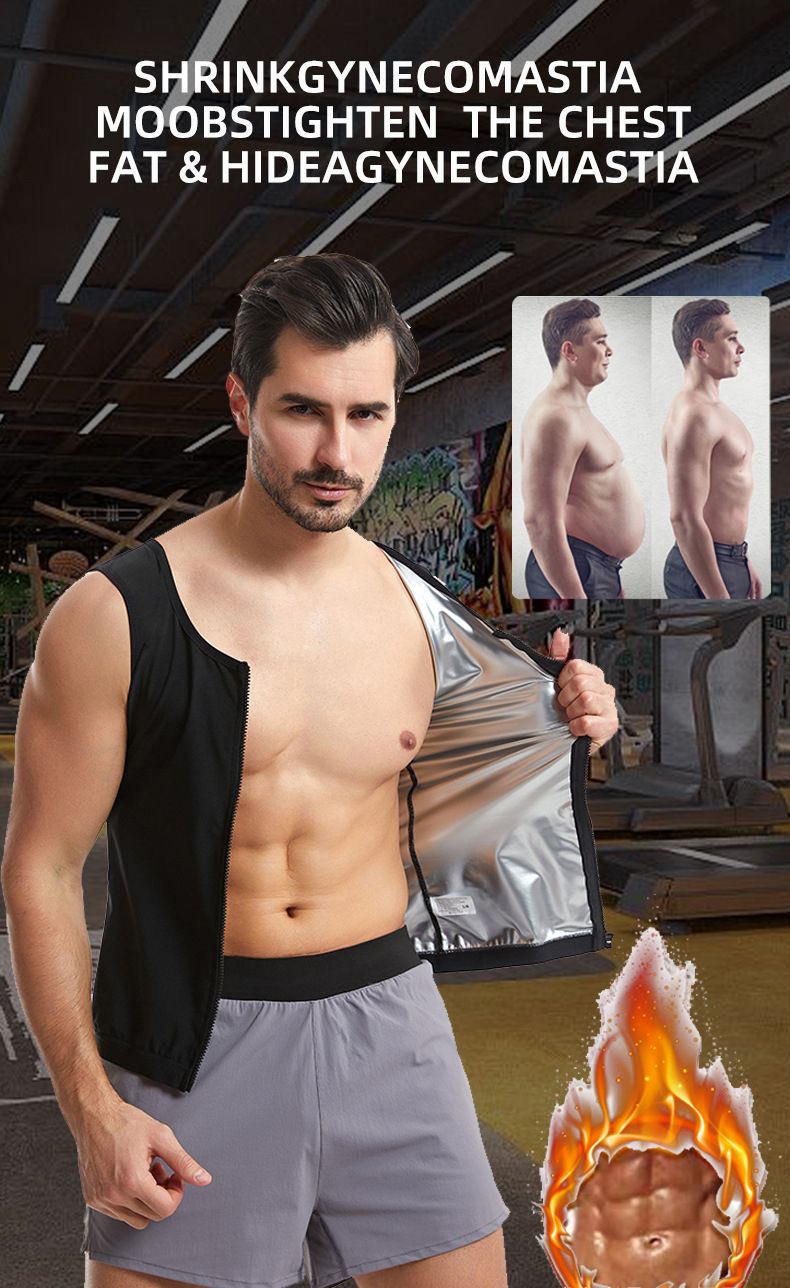 New Men's Running Sports Sweat Vest, Silver Ion Coating Sweat Tight Fitness Clothing, Abdominal Bodysuit, Sports Fitness Body Shaping Zipper Vest, Waist Sweat wicking Bodysuit, Tiktok Top