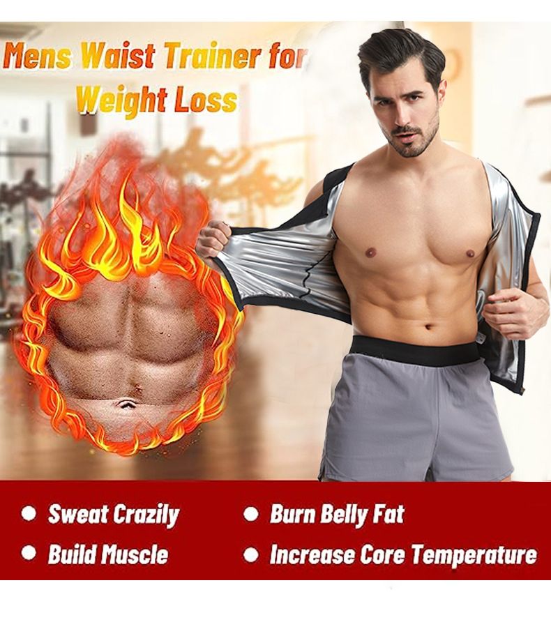 New Men's Running Sports Sweat Vest, Silver Ion Coating Sweat Tight Fitness Clothing, Abdominal Bodysuit, Sports Fitness Body Shaping Zipper Vest, Waist Sweat wicking Bodysuit, Tiktok Top