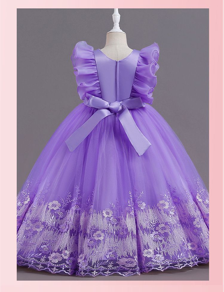 2024 new children's dress princess dress, V-neck flower girl fluffy dress, ruffled performance dress, waist cinched A-line dress, little girl hosting fashion show holiday party performance dress