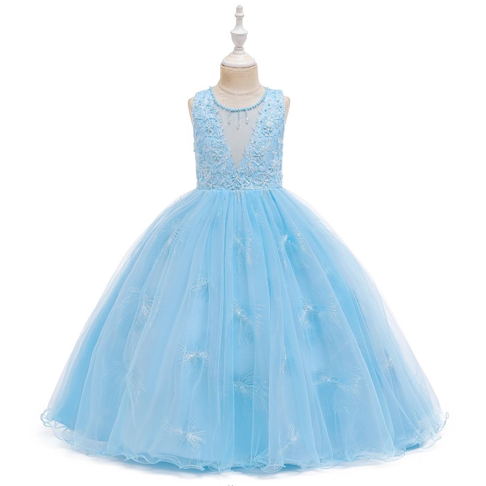 New children's dress princess dress, super fairy white long flower girl wedding dress, girls' mesh fluffy dress,sleeveless round neck gauze dress,waistband A-line dress,soft and skin friendly,stylish