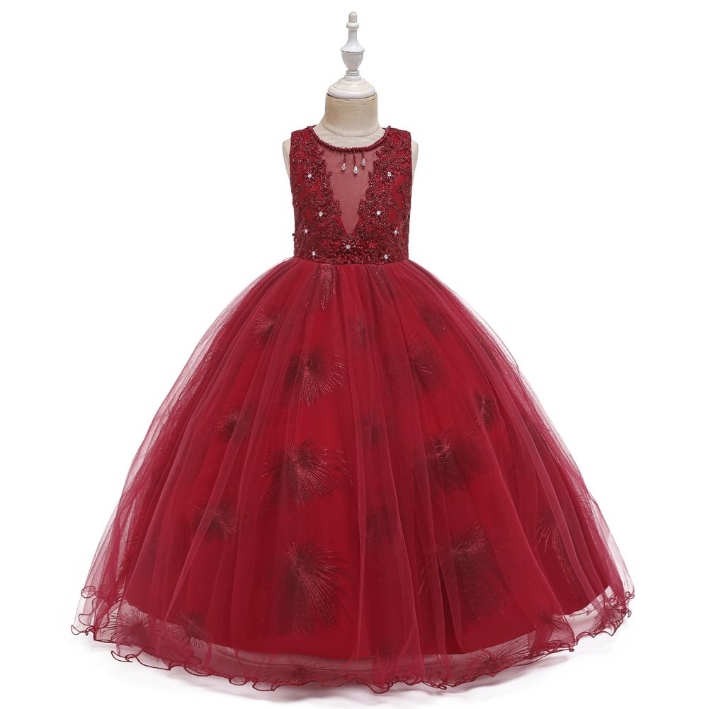 New children's dress princess dress, super fairy white long flower girl wedding dress, girls' mesh fluffy dress,sleeveless round neck gauze dress,waistband A-line dress,soft and skin friendly,stylish