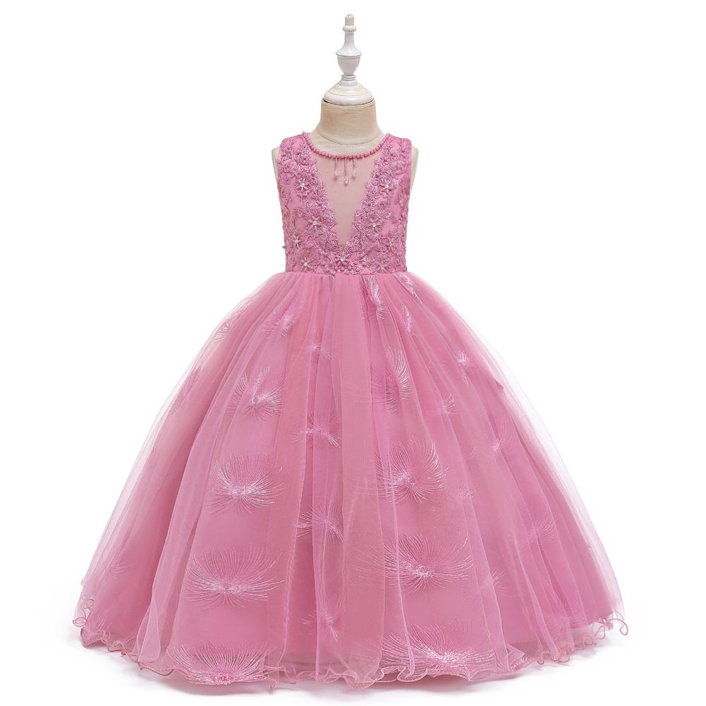 New children's dress princess dress, super fairy white long flower girl wedding dress, girls' mesh fluffy dress,sleeveless round neck gauze dress,waistband A-line dress,soft and skin friendly,stylish