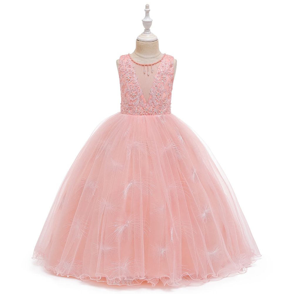 New children's dress princess dress, super fairy white long flower girl wedding dress, girls' mesh fluffy dress,sleeveless round neck gauze dress,waistband A-line dress,soft and skin friendly,stylish