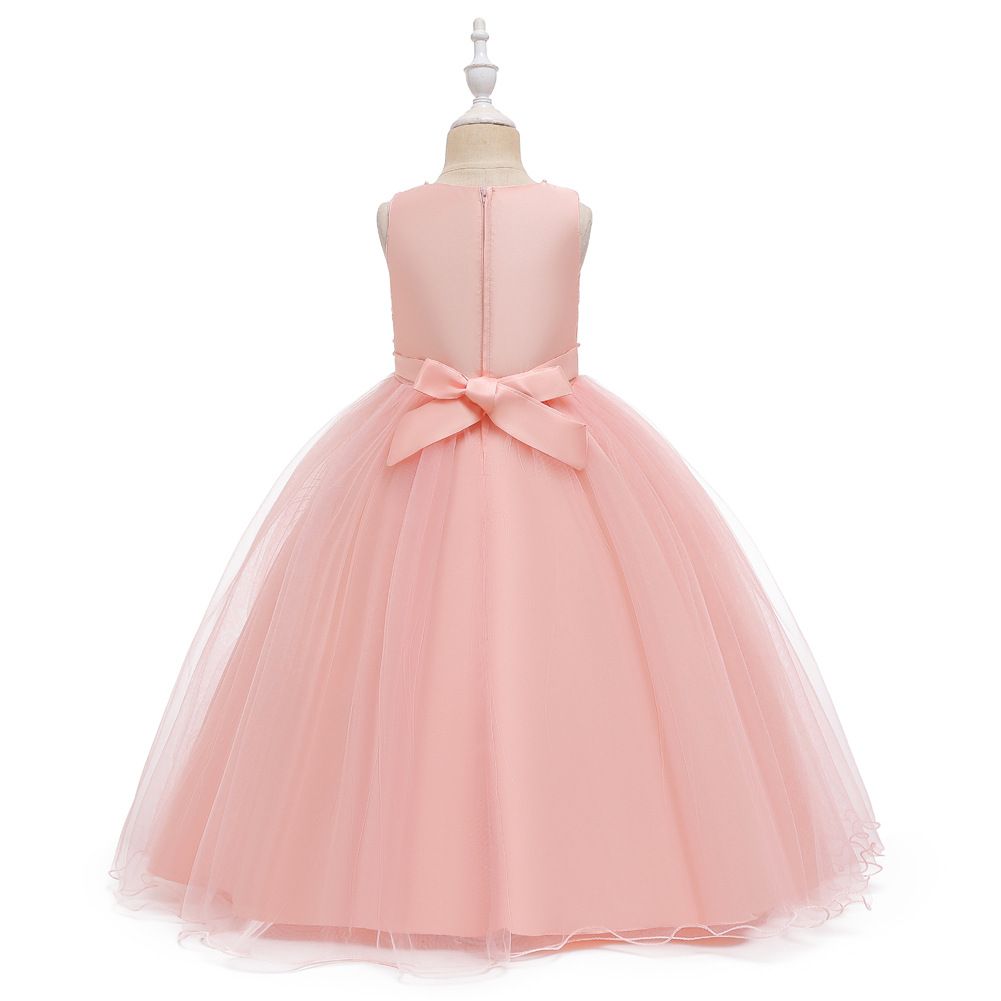 New children's dress princess dress, super fairy white long flower girl wedding dress, girls' mesh fluffy dress,sleeveless round neck gauze dress,waistband A-line dress,soft and skin friendly,stylish