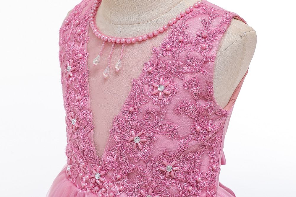 New children's dress princess dress, super fairy white long flower girl wedding dress, girls' mesh fluffy dress,sleeveless round neck gauze dress,waistband A-line dress,soft and skin friendly,stylish