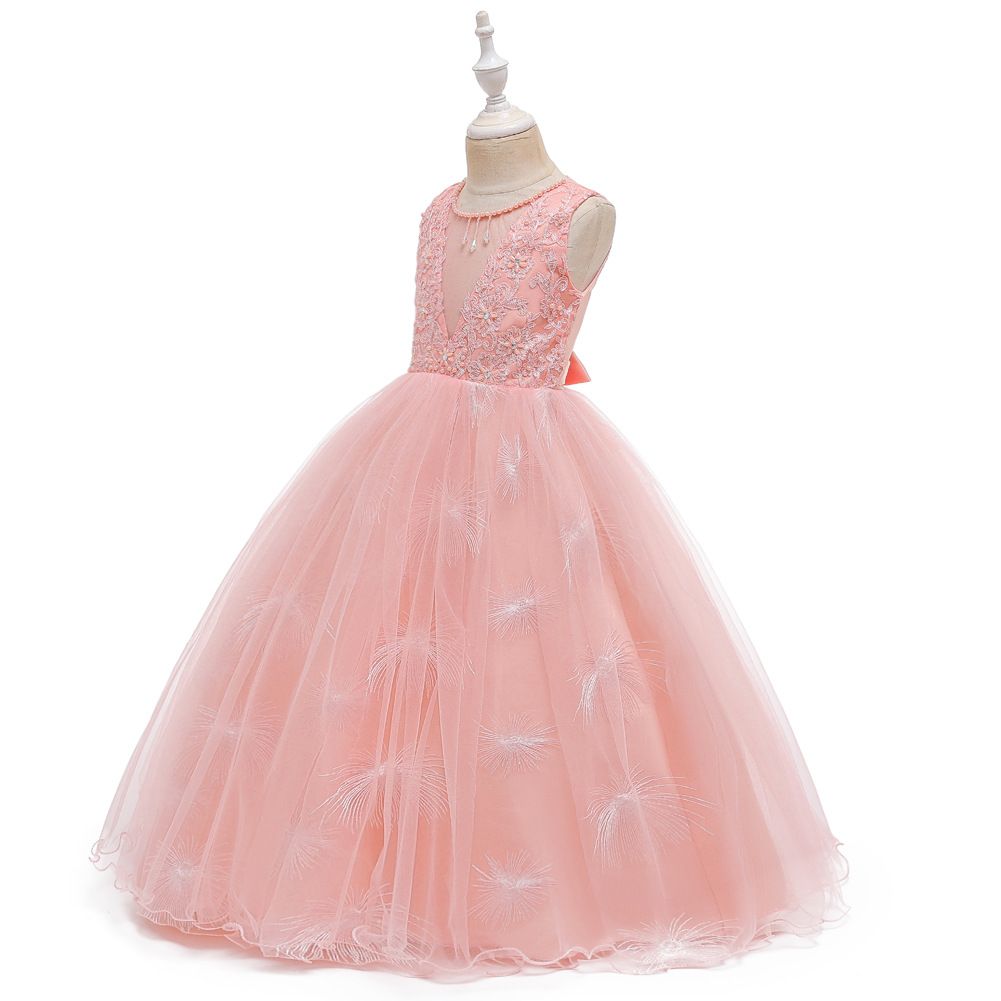 New children's dress princess dress, super fairy white long flower girl wedding dress, girls' mesh fluffy dress,sleeveless round neck gauze dress,waistband A-line dress,soft and skin friendly,stylish