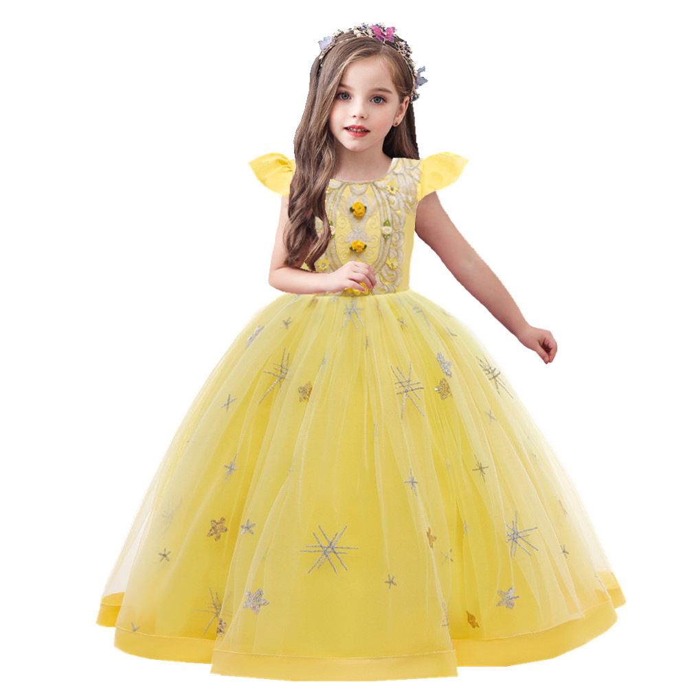 2024 new children's dress,sequined embroidered girls' princess dress,long campus stage performance evening dress,children's host,piano performance dress,princess chiffon skirt,fluffy skirt,A-lineskirt