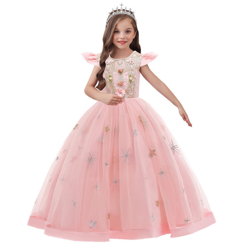 2024 new children's dress,sequined embroidered girls' princess dress,long campus stage performance evening dress,children's host,piano performance dress,princess chiffon skirt,fluffy skirt,A-lineskirt