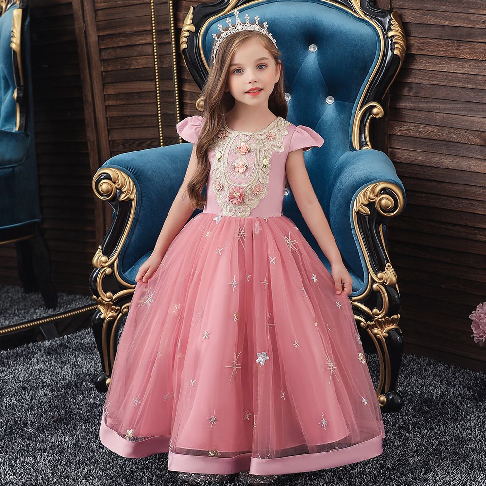 2024 new children's dress,sequined embroidered girls' princess dress,long campus stage performance evening dress,children's host,piano performance dress,princess chiffon skirt,fluffy skirt,A-lineskirt