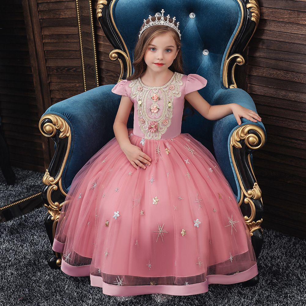 2024 new children's dress,sequined embroidered girls' princess dress,long campus stage performance evening dress,children's host,piano performance dress,princess chiffon skirt,fluffy skirt,A-lineskirt