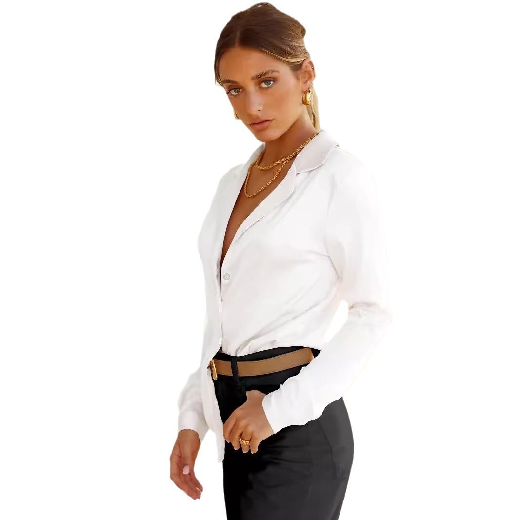 Spring and autumn 2024 women's shirt, loose cardigan long sleeved shirt, solid color lapel shirt, soft and comfortable, simple and generous, fashionable and versatile, skin friendly, Tiktok - popular