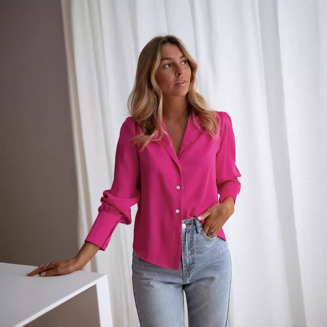 Spring and autumn 2024 women's shirt, loose cardigan long sleeved shirt, solid color lapel shirt, soft and comfortable, simple and generous, fashionable and versatile, skin friendly, Tiktok - popular