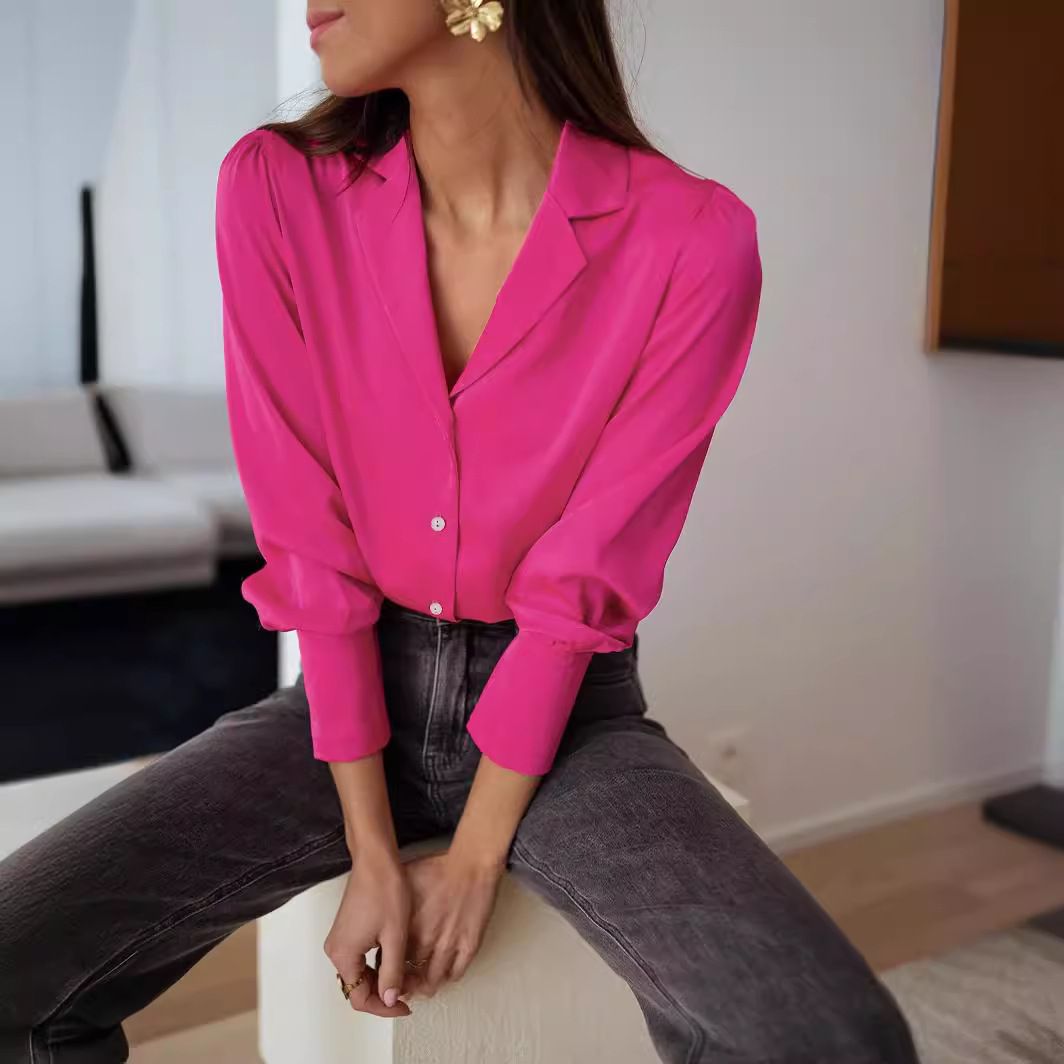 Spring and autumn 2024 women's shirt, loose cardigan long sleeved shirt, solid color lapel shirt, soft and comfortable, simple and generous, fashionable and versatile, skin friendly, Tiktok - popular