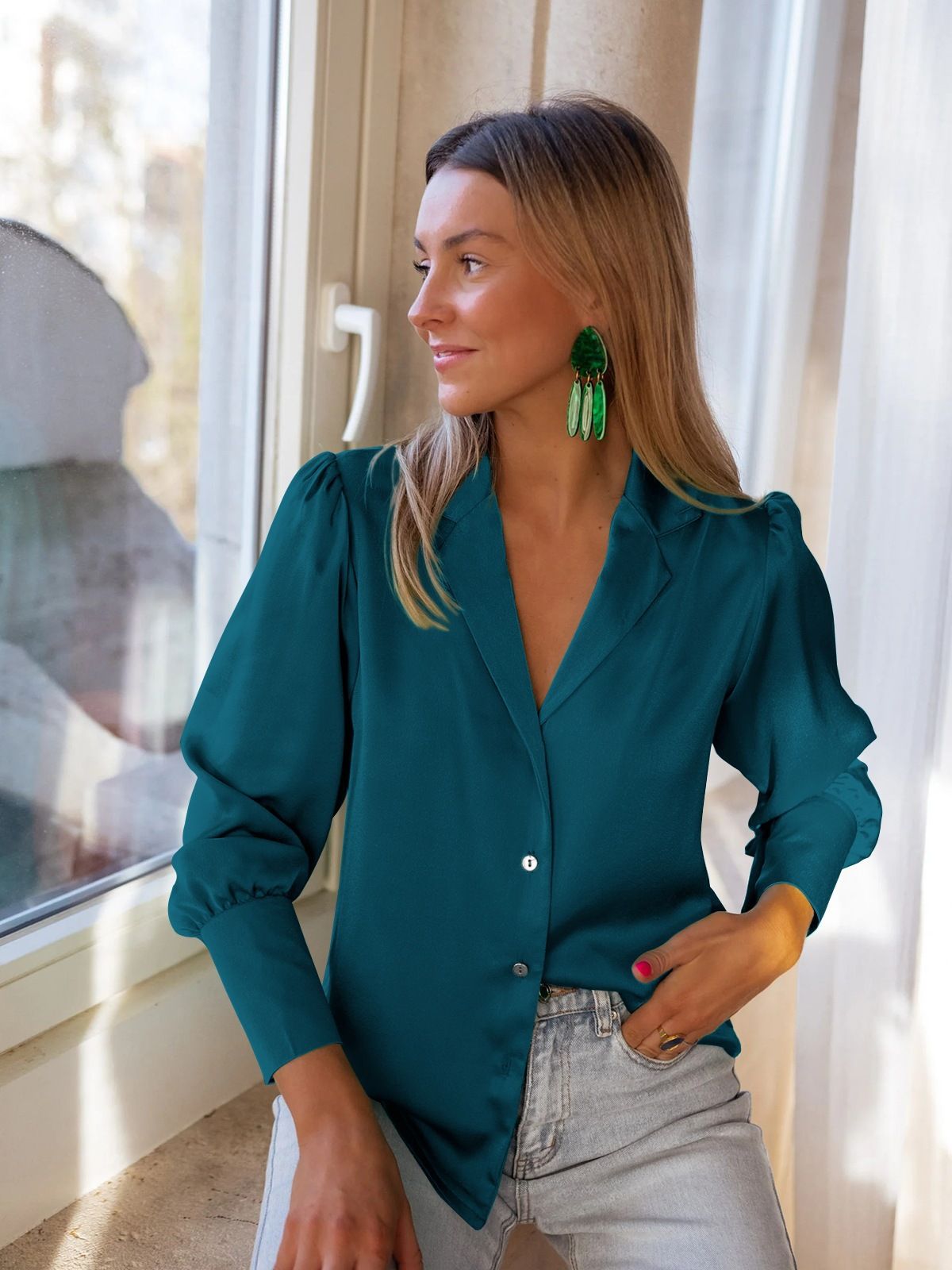 Spring and autumn 2024 women's shirt, loose cardigan long sleeved shirt, solid color lapel shirt, soft and comfortable, simple and generous, fashionable and versatile, skin friendly, Tiktok - popular