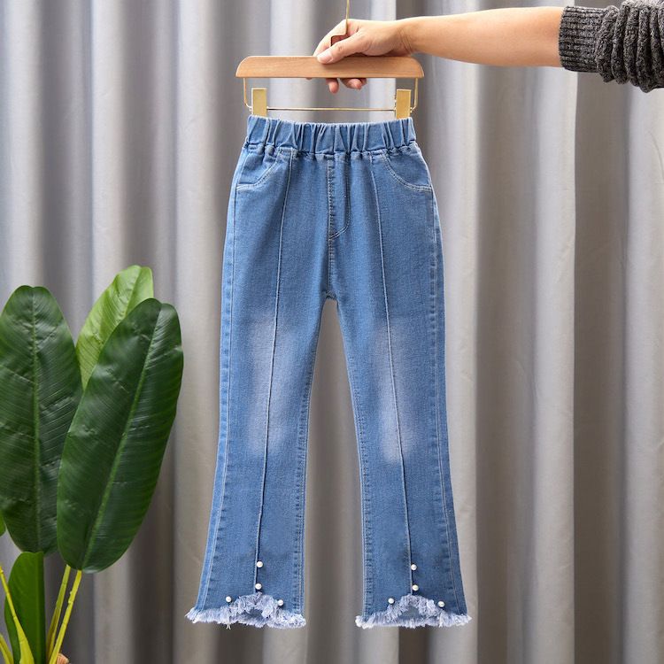 New girls' jeans, popular slim bell bottoms in autumn 2024, children's lace trousers, fashionable and versatile, soft and comfortable, skin friendly, foreign, Tiktok - popular